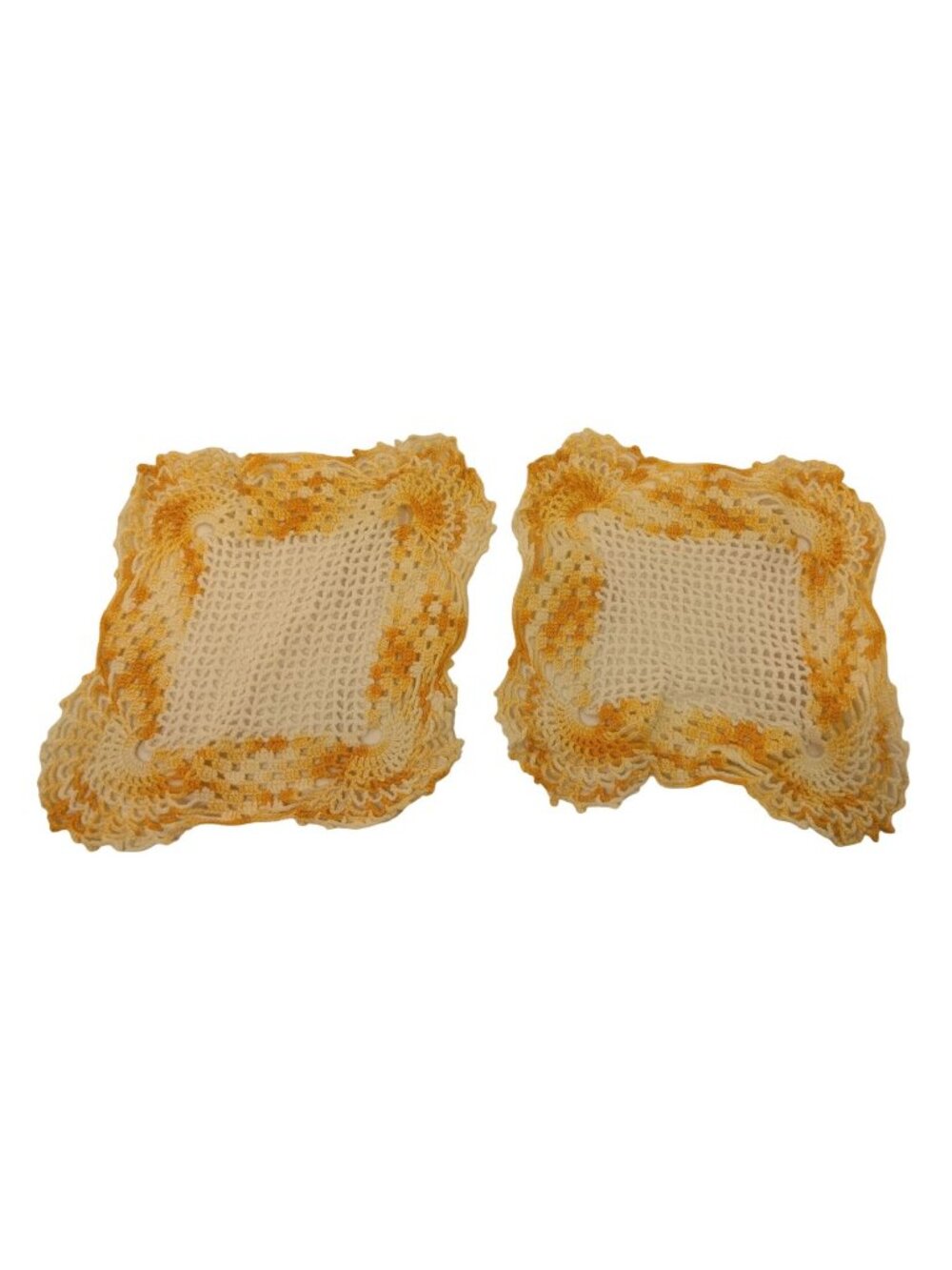 Hand Crocheted Doily Square White Yellow Grannycore Vintage 9 x 8 lot 2